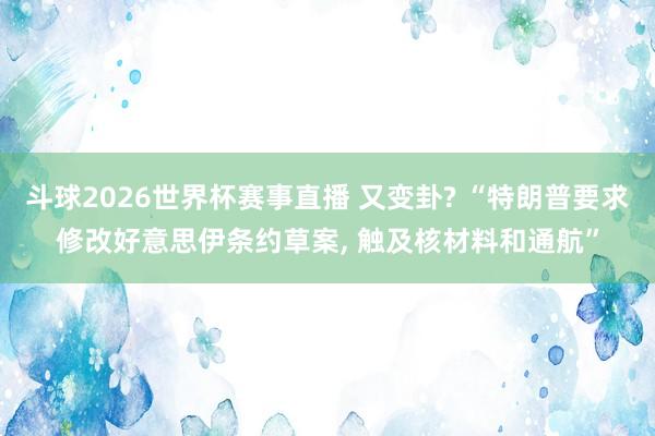 斗球2026世界杯赛事直播 又变卦? “特朗普要求修改好意思伊条约草案, 触及核材料和通航”