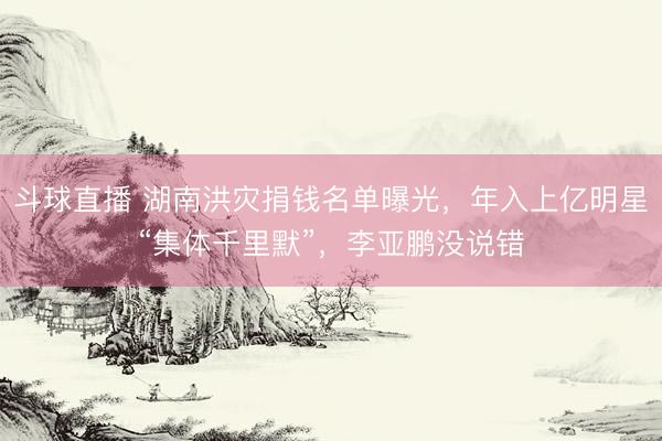 斗球直播 湖南洪灾捐钱名单曝光，年入上亿明星“集体千里默”，李亚鹏没说错